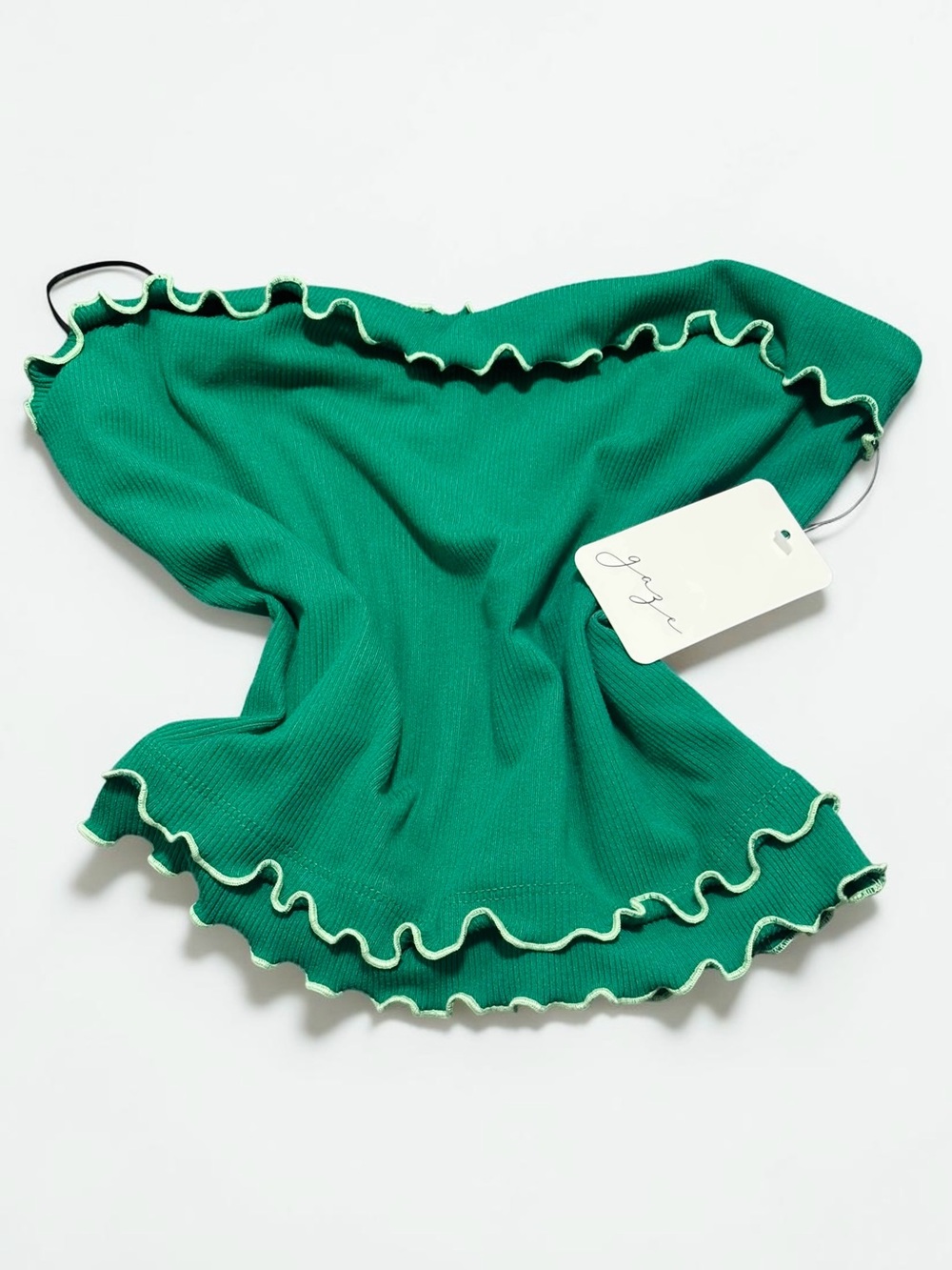 NWT Gaze Green Ribbed Lettuce Edge Cropped Tube Top Size Large